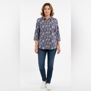 Alia Button Up Floral Print Blouse Top 16 Plus Size Purple Grandma Easter Pretty